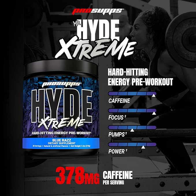 PROSUPPS Mr. Hyde Xtreme Pre Workout Powder with Creatine, Beta Alanine & Caffeine ??Extreme Energy, Pumps, Focus & Performance - Fitness & Gym Supplements for Men & Women (Blue Razz, 30 Servings)