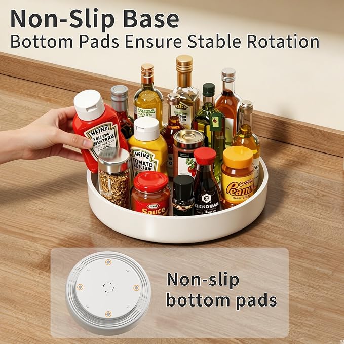 Lazy Susan Organizer Turntable, 11.8" Rotating Spice Rack Organization with Non-Slip Base & Raised Lip, Pantry Organizers and Storage for Cabinet, Kitchen, Bathroom, Countertop, Refrigerator