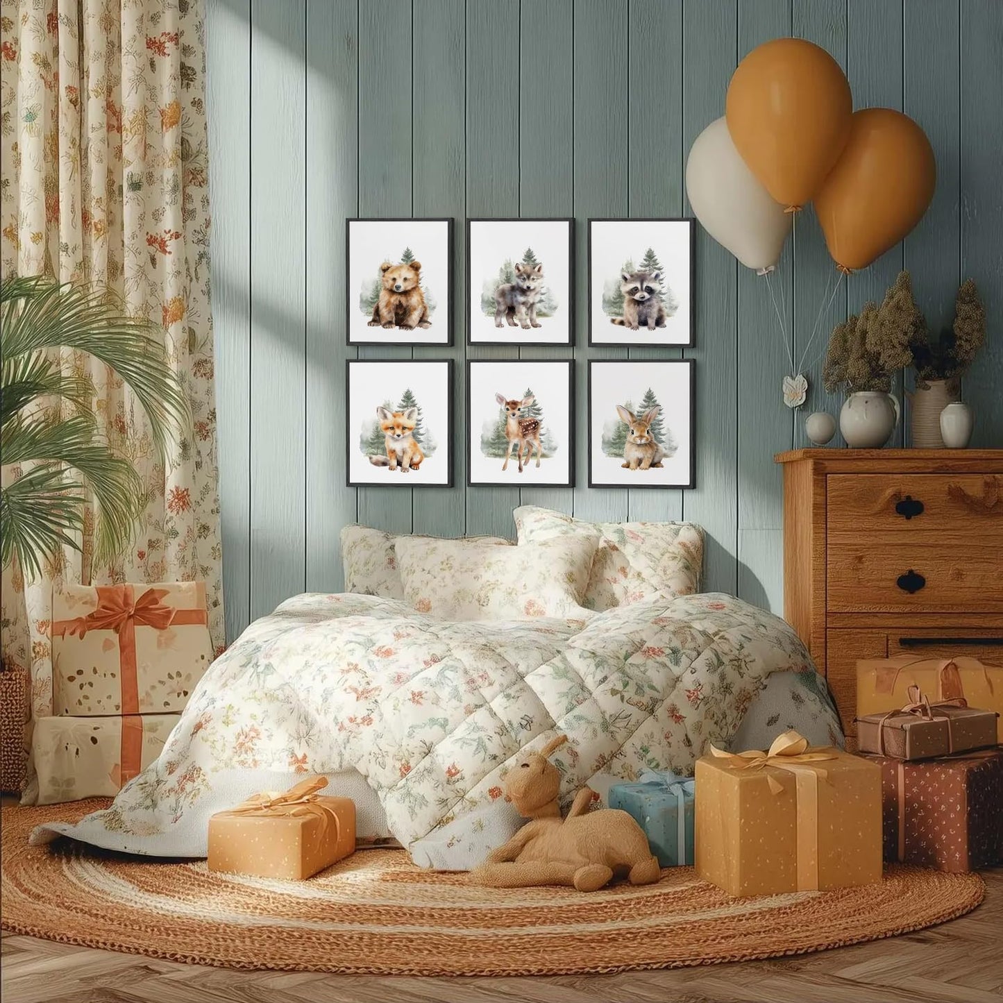 Aroutde 6Pcs Woodland Animal Canvas Wall Art Funny Nursery Room Decor Rabbit Bear Deer Fox Prints Baby Animal Bedroom Picture for Boy Girl Playroom Decoration (8x10 Inch, Unframed)