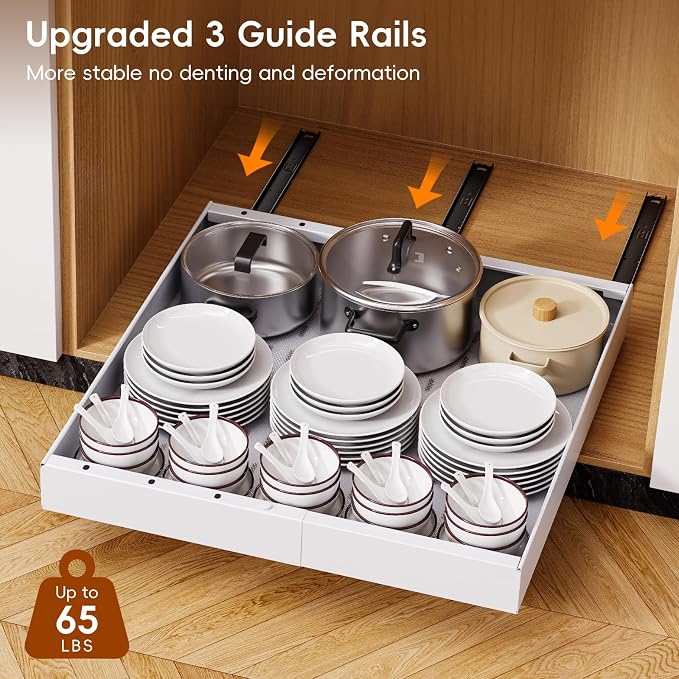 OneDream 4 Pack Pull Out Cabinet Organizer, 21" Deep Slide Out Drawers for Kitchen Cabinets, No Drill Adhesive Pull Out Drawers for Cabinets, Roll Out Shelves Adjustable Width 12.05"-20.4"