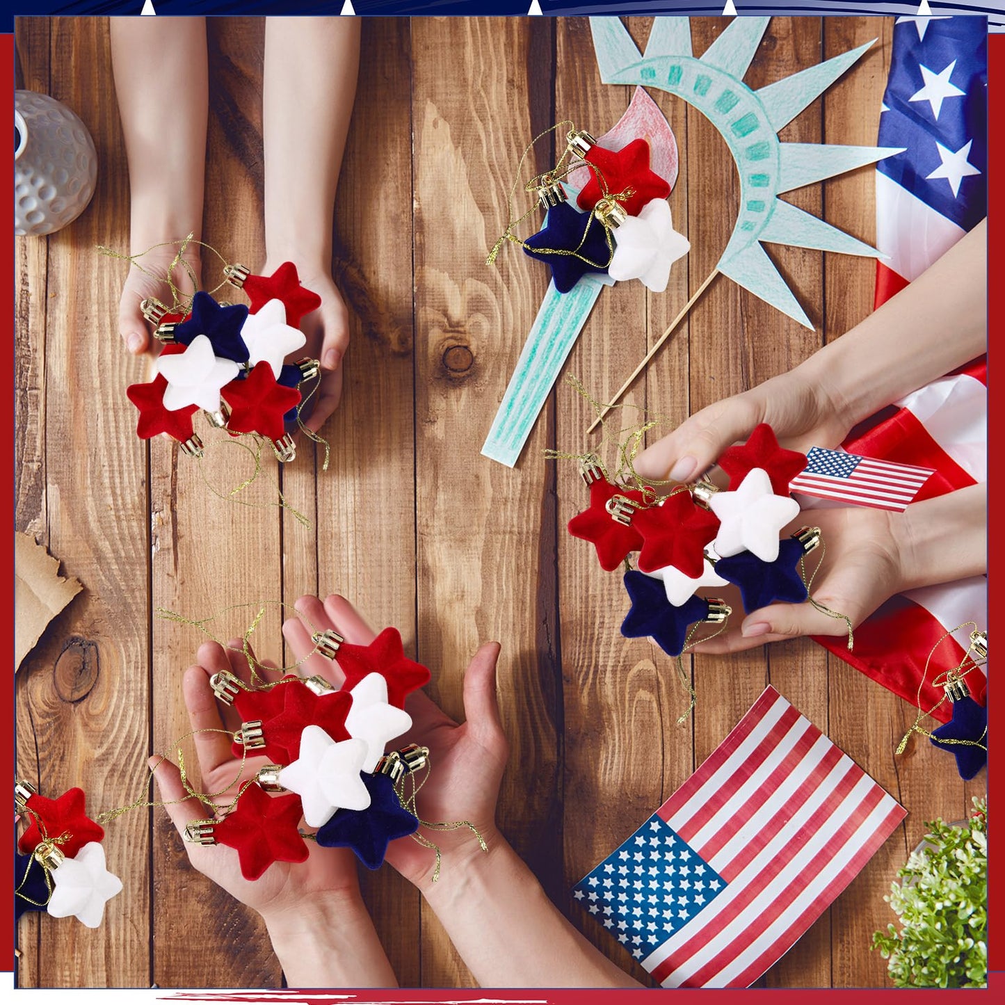 PullCrease 36 Pcs Patriotic Velvet Star Ornaments 1.18 Inch 4th of July Independence Day Tree Decorations Red White Blue Mini Fuzzy Patriotic Ornaments Hanging Stars Memorial Day 250th Anniversary