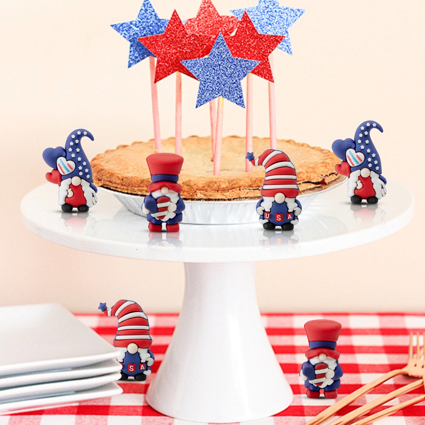 Watayo 60 Pcs 4th of July Mini Gnome Ornaments, Miniature Independence Day Patriotic Gnomes Decoration, Memorial Day Decor Stars and Stripes Gnomes Figurines for Party Gifts Home Table Decorations