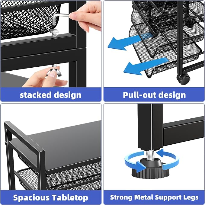 Simple Trending 15-Tier Rolling File Cart, Desk File Organizer with 14 Mesh Sliding Trays, Letter & Legal Paper Storage Rolling Utility Cart for Office Home School, Black