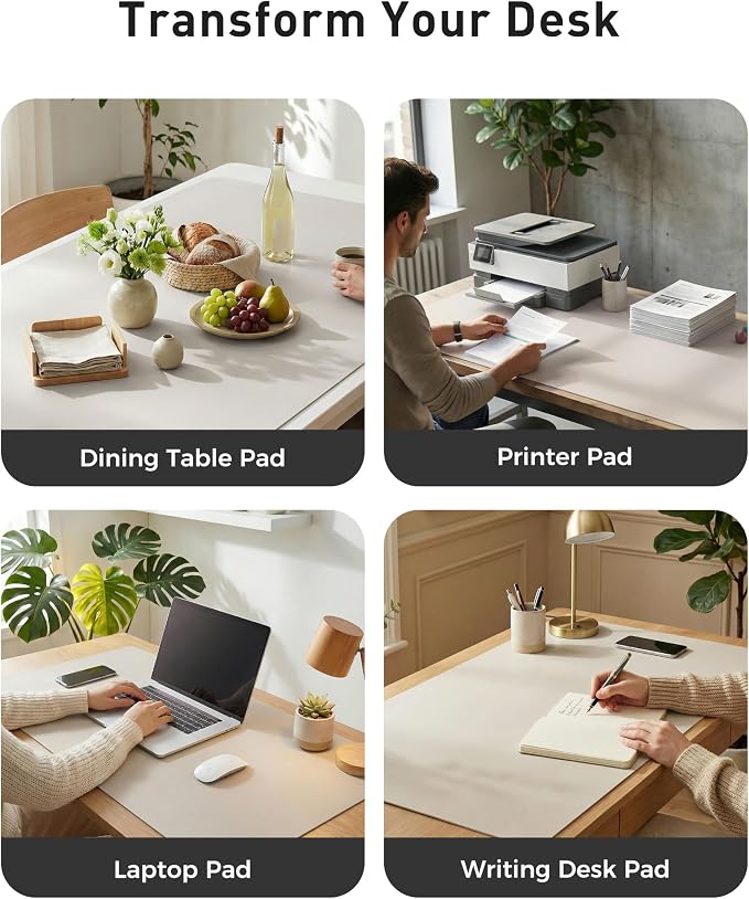 Aothia Faux Leather Desk Mat - Large Mouse Pad, Non-Slip PU Leather Blotter, Waterproof Writing Surface for Office and Home (Pale Lavender White, 40" x 24")