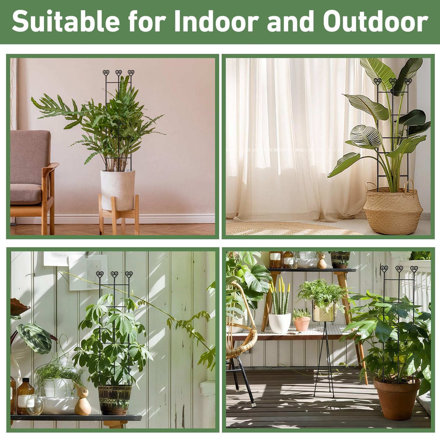 Xeeol 32in Large Indoor Plant Trellis for Climbing Plants, Expandable Metal Garden Trellis for Potted Plants, Tall Plant Supports for Ivy Pothos Hoya Monstera, 2p