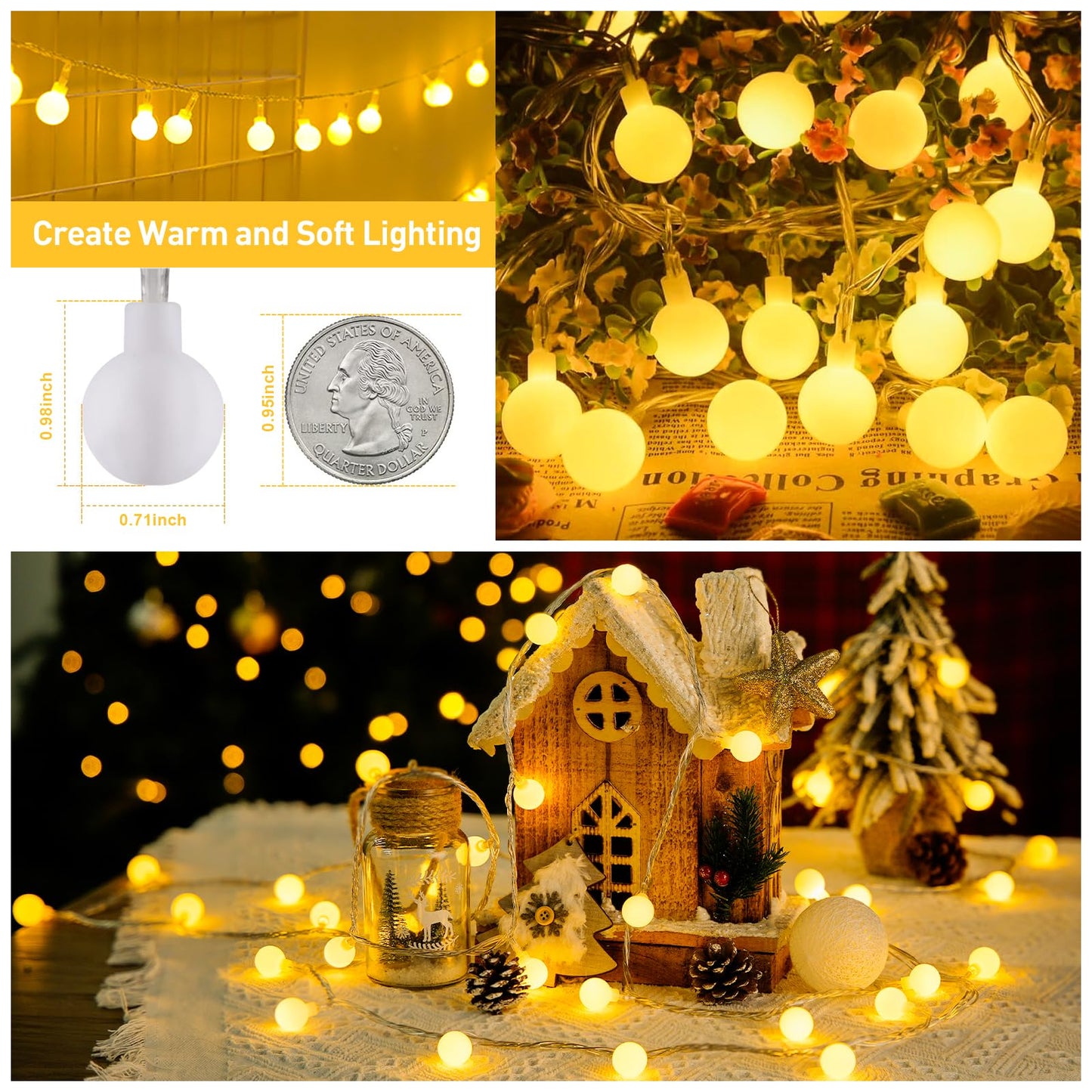 JMEXSUSS 100 LED Connectable Globe String Lights Indoor Bedroom, 33ft Warm White Christmas Lights Plug in with Remote, 8 Modes Hanging Fairy Light Outdoor for Room Classroom Party Spring Home Decor