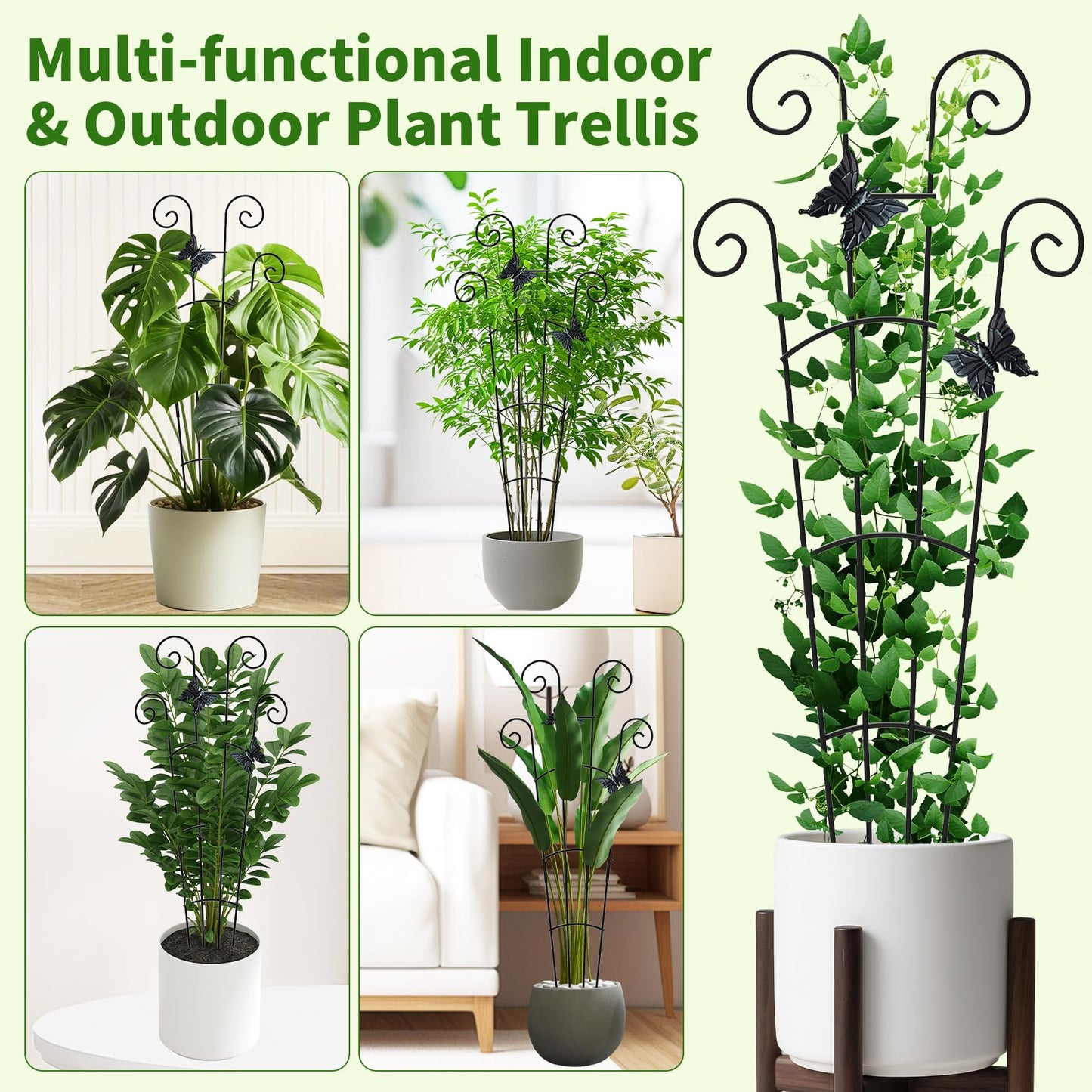 4 Pack 30 InchTaller Plant Trellis for Potted Climbing Plants Indoor,Expandable Metal Garden Trellis for Climbing Plants, Flowers Vine Ivy, Sturdy Houseplant Support for Potted Plants with Ties