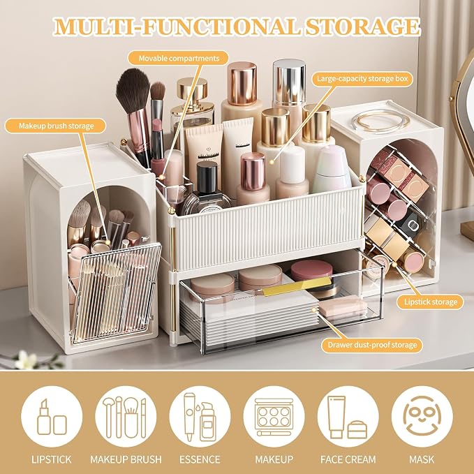 Modular Makeup Organizer, Clear Acrylic Cosmetic Storage Box with Drawer, Vanity Countertop Organizer for Makeup, Skincare and Beauty Accessories – Multiple Styles