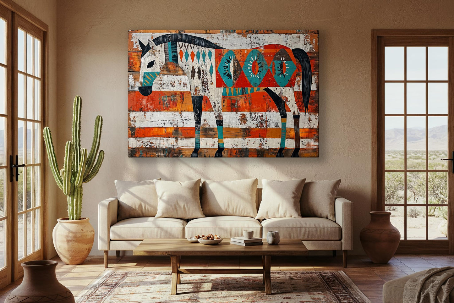 Arizona Canvas Prints Small to Extra Large - Sonoran Desert Landscapes Dining Room, Bedroom, Bathroom, Living Room - Saguaro Cactus Wall Art (Painted Desert Mustang, 24"L x 36"W)