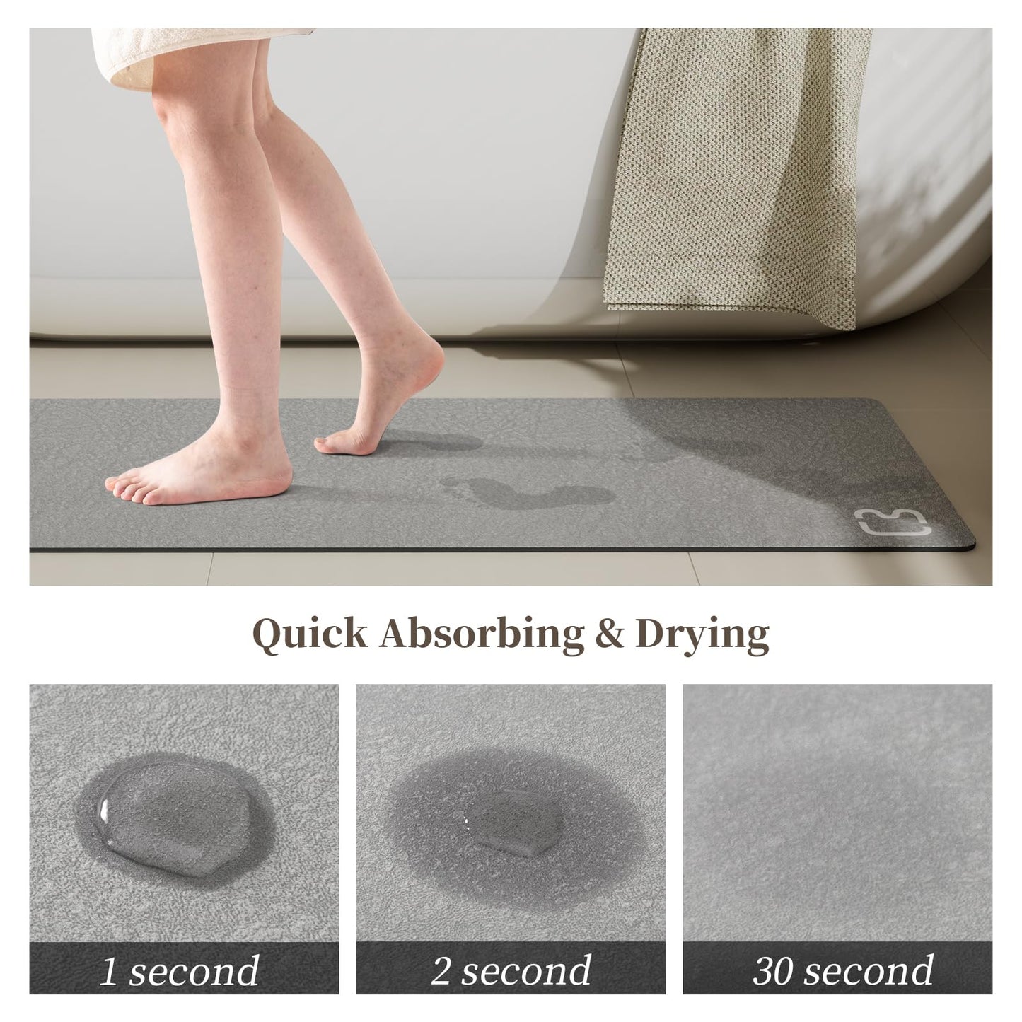Bathroom Runner Mat Rugs Long Diatomite Stone Bath Mat Large Super Absorbent Diatomaceous Earth Bath Mat Non Slip Rubber Backed Fast Dry Shower Mat Thin Bathroom Rugs Floor Mat,15.7"x47.2",Grey