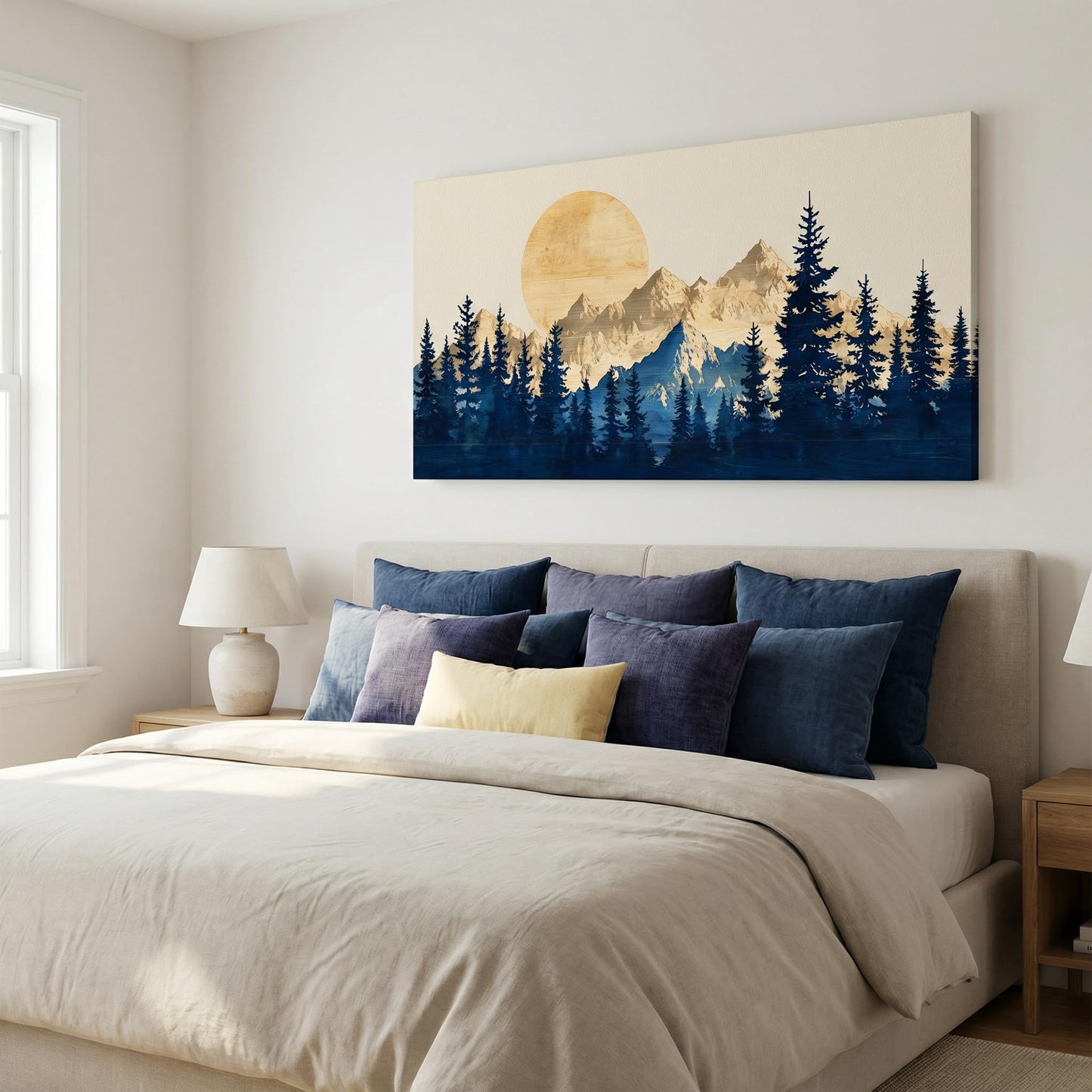JLXART Mountain Forest Landscape Canvas Wall Art Minimalist Sun Pine Tree Print for Living Room Bedroom Office Decor 20x40inch