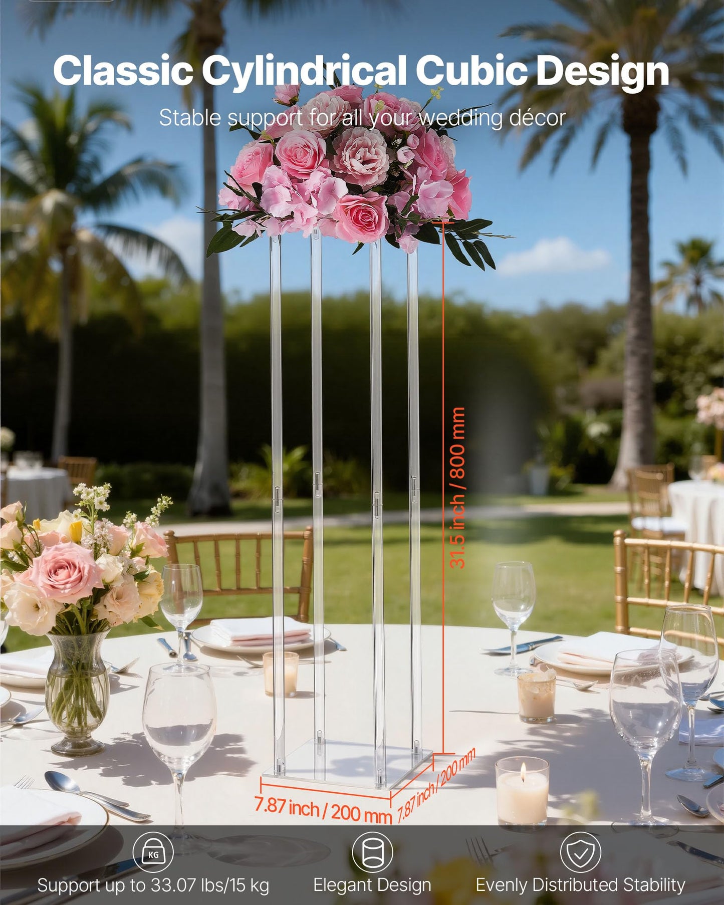 VEVOR Wedding Flower Stand, 10PCS 31.5-inch Column Flower Stand, Floral Stands with Acrylic Laminate, Cylindrical Cubic Floral Display Rack for Wedding, Party, Birthday, Home, Centerpiece Stands