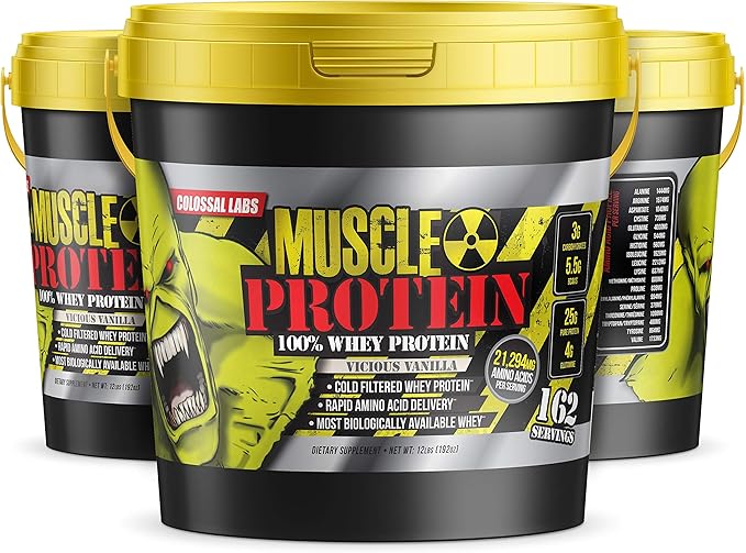 Muscle Protein Whey Powder [12 lbs/Pack of 1]??Cold Filtered, 25g Pure Protein, 6.6g BCAAs (Packaging May Vary) (12LB, Chocolate)