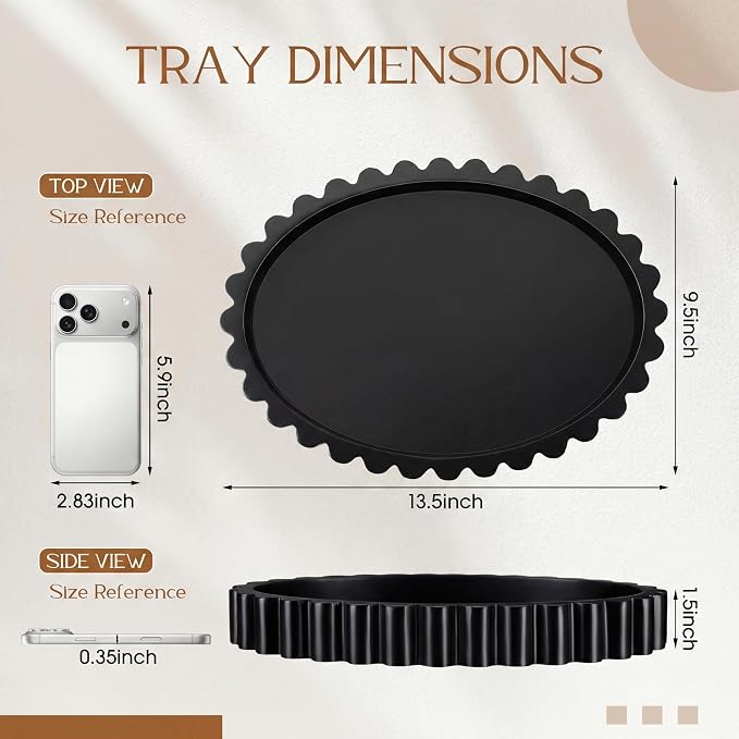 13.5 x 9.5'' Large Oval Decorative Tray for Coffee Tables Wooden Modern Coffee Table Tray Handmade Trays Home Decor for Living Room Kitchen Accent Table Centerpiece Counter Decorative Trays