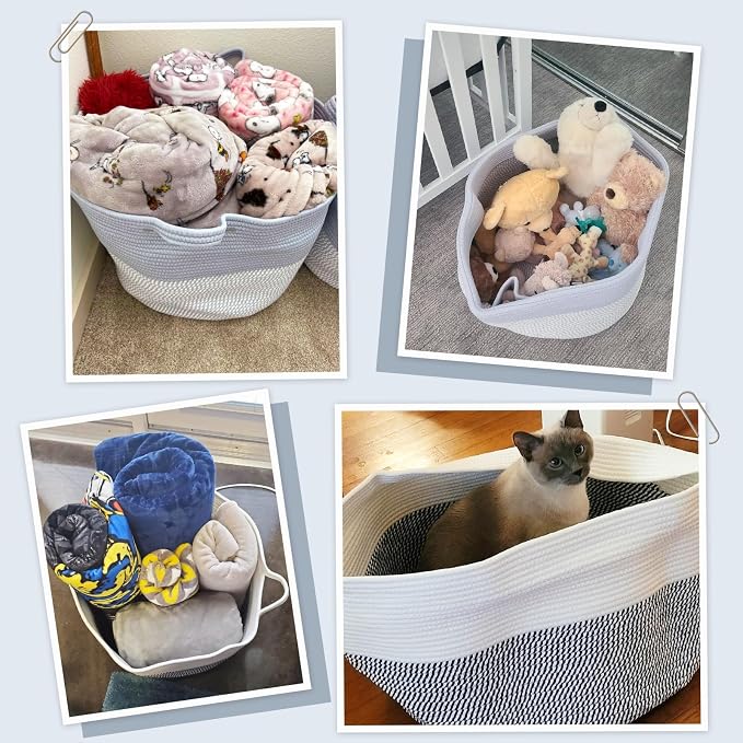INDRESSME Large Rope Baskets - Organizing Storage, 21.7 x 13.8 Inch, Living Room, Kids, Decorative Nursery, Laundry, Towel, Gift Basket, Blue
