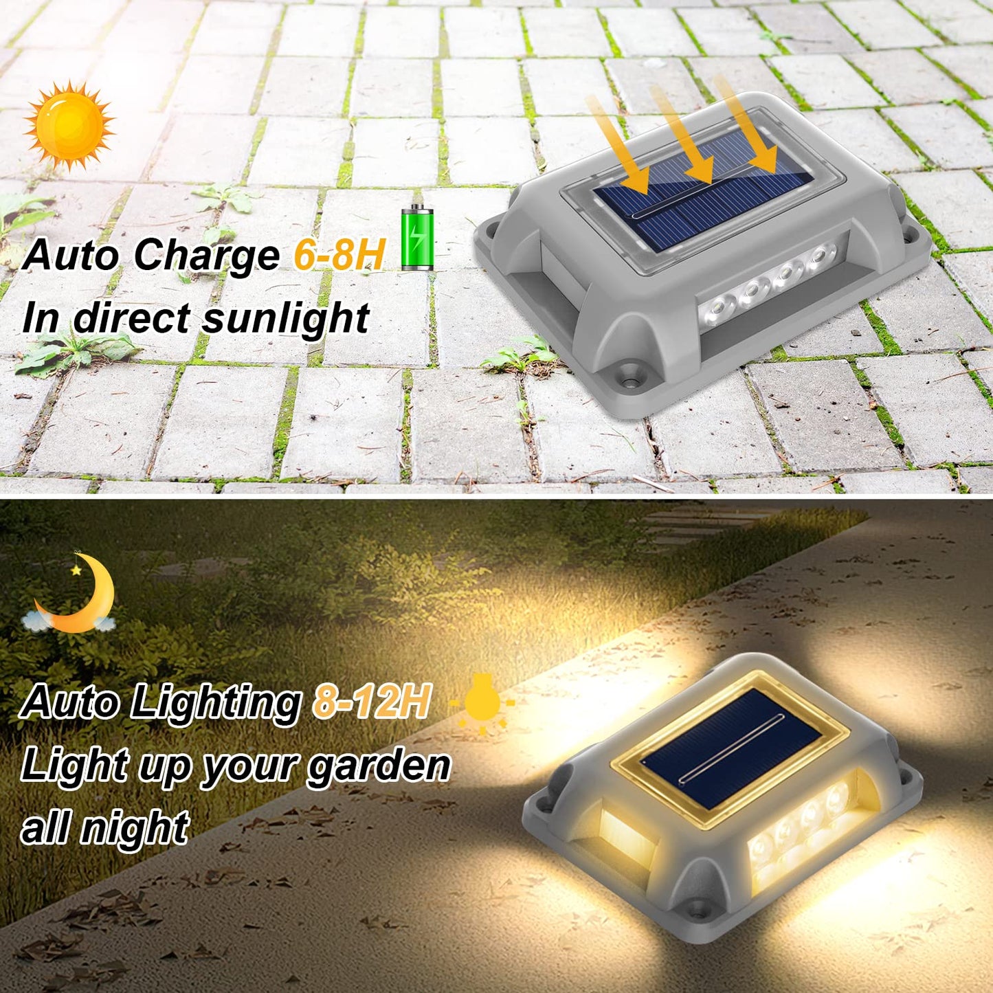 T-SUN Solar Dock Lights, Solar Driveway Lights Outdoor, 12 Pack LED Ground Driveway Light 3000K Warm White Deck Light for Path Garden Sidewalk Stair Ground Pathway