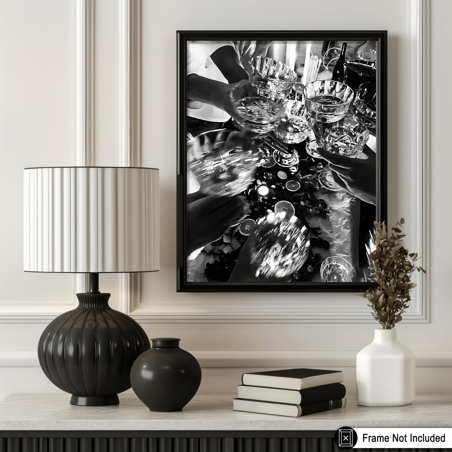 Poster Master Cocktail Party Poster - Cheers Print - Alcohol Art - Bar Cart Print - Black and White Design - Photography Illustration - Kitchen or Restaurant Wall Decor - 8x10 UNFRAMED Wall Decor