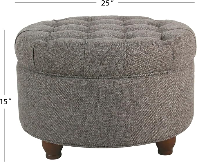 Homepop Home Decor | Button Tufted Woven Round Storage Ottoman | Ottoman with Storage for Living Room & Bedroom (Dark Gray)