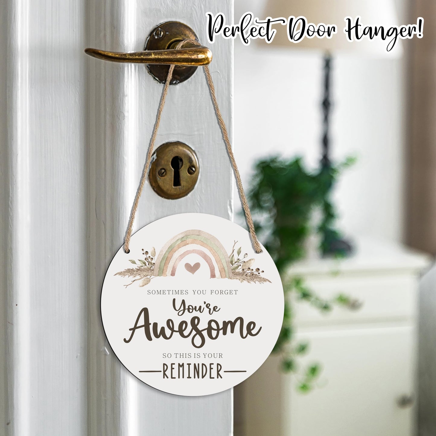 Boho Wooden Sign for Front Door - You're awesome - Inspirational House Welcome Sign, Positive Round Wood Hanging Sign for House Home Decor, Housewarming Gifts 10 Inches- B06