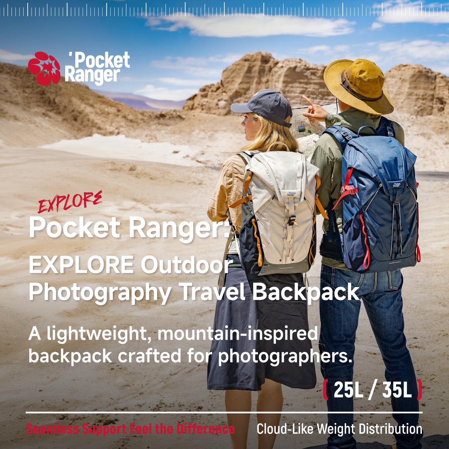 VSGO Pocket Ranger Expandable 35L-43L Photography & Outdoor Backpack – 35L Lightweight Waterproof Camera Bag for Hiking, Mountaineering, Travel