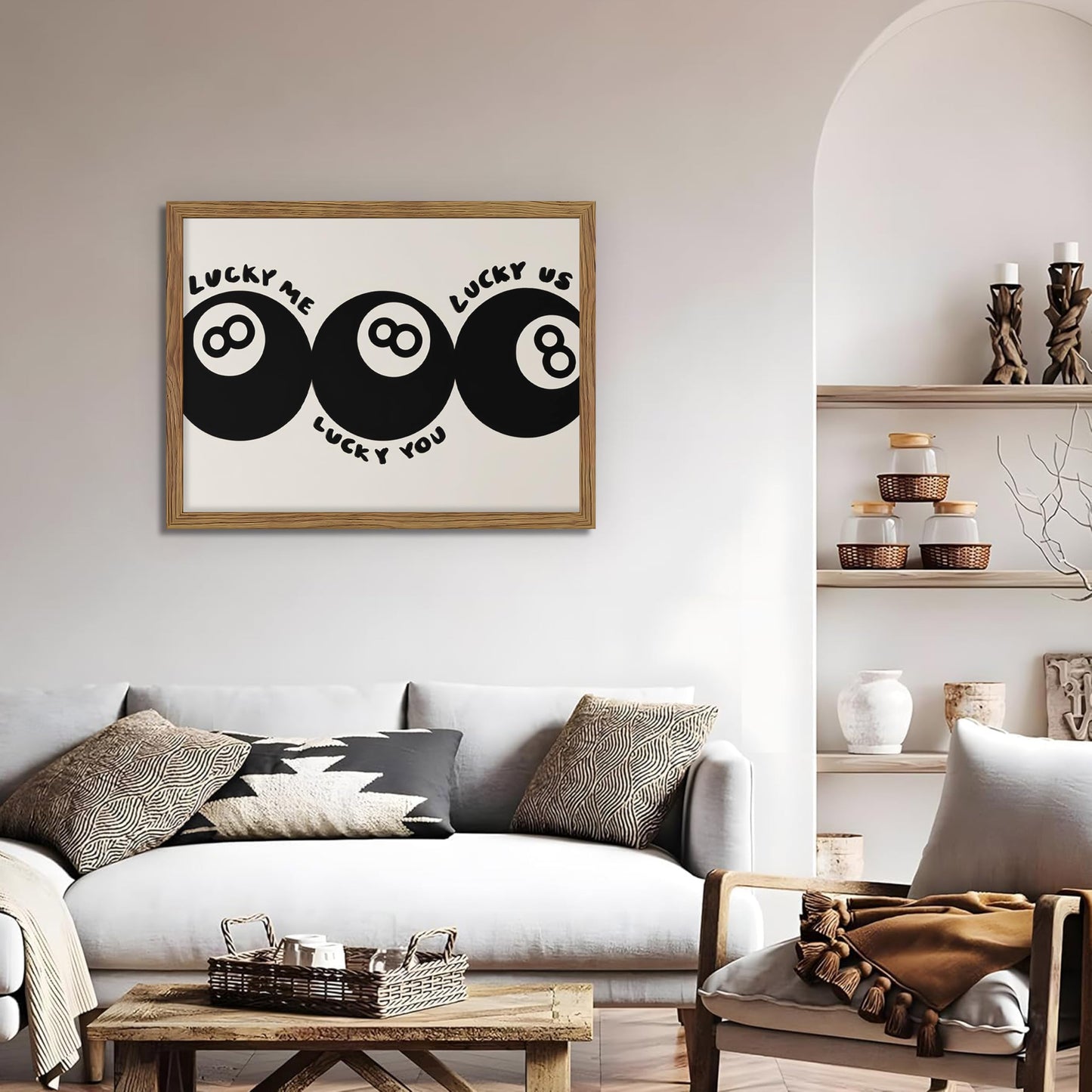 Trendy Black 8 Ball Wall Art, Funny Lucky You Y2k Canvas Wall Decor Painting, Funky Cool Billiards Posters Prints Pictures for Living Room Bedroom Apartment Dorm Room Decor 12x16 Inch Wood Framed