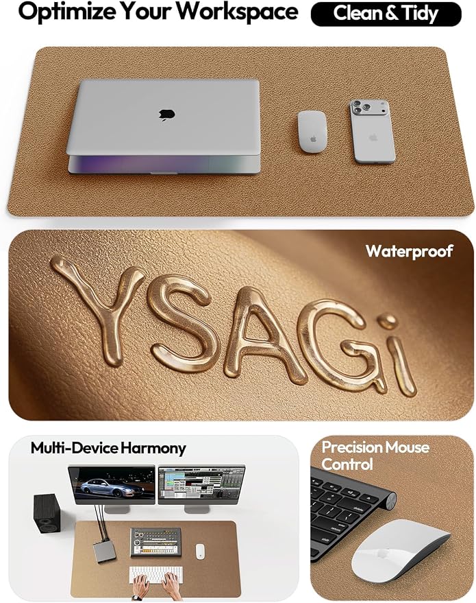 YSAGi Leather Desk Pad Protector, Office Desk Mat, Large Mouse Pad, Non-Slip PU Leather Desk Blotter, Laptop Desk Pad, Waterproof Desk Writing Pad for Office and Home (Shiny Bronze, 47.2" x 23.6")