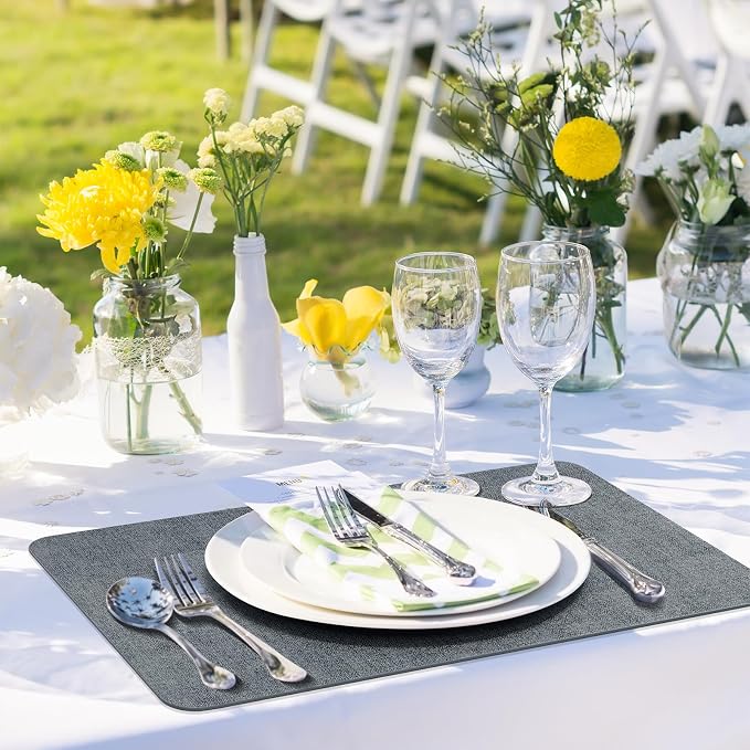 Aofmee Faux Leather Placemats Set of 6 - Waterproof - Wipeable - Washable - Heat Resistant - Anti Slip Stain Resistant Kitchen Dining Table Place Mats, Suitable for Indoor & Outdoor Use, Easy to Clean