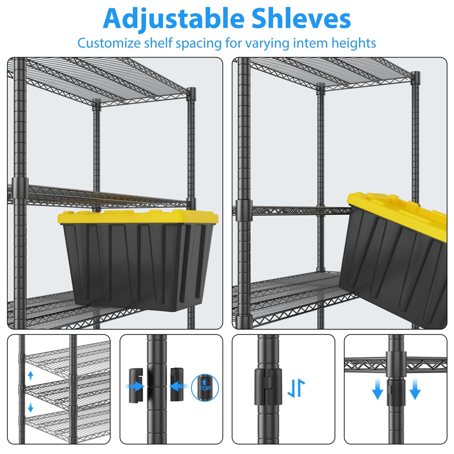 Homdox 5 Tier Storage Racks and Shelving, 24"x60"x82" Heavy Duty Metal Shelves for Storage, 3000LBS Commercial Adjustable Wire Shelving Unit on Wheels for Garage, Pantry, Kitchen, Warehouses, Black