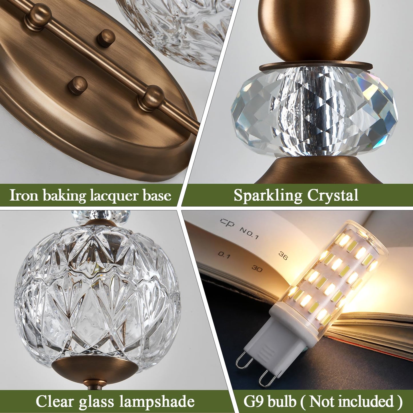 Piepooye Vintage Gold Wall Sconce with Glass Globe Shade Mid Century Brushed Brass G9 Bulb Vanity Light Indoor Wall Light for Bathroom Farmhouse Bedroom Living Room Hallway