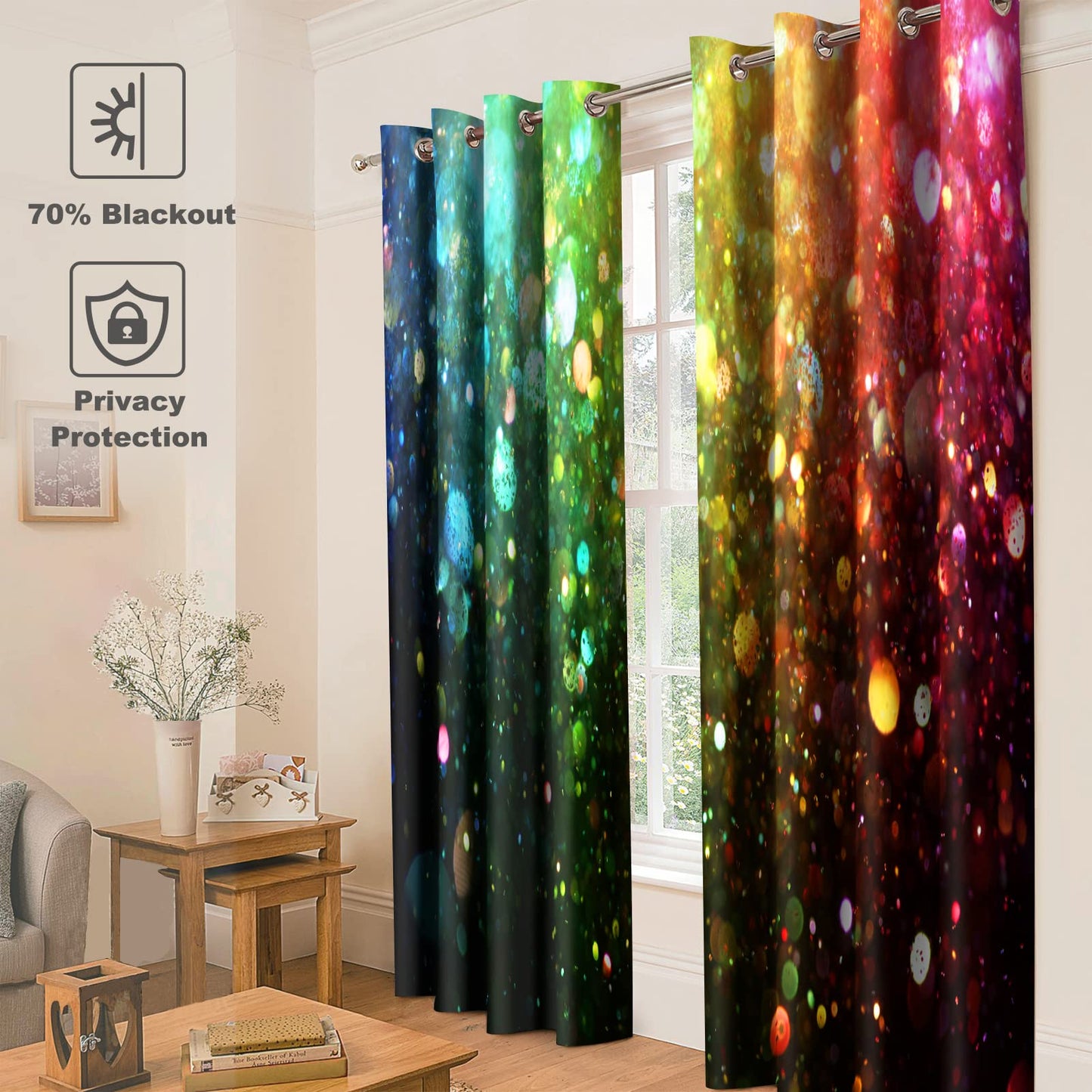 Jekeno Rainbow Polka Dots Blackout Curtains Fantasy Art Colorful Printed Decor Bedroom Apartment Living Room Darkening Grommet Window Drapes 2 Panels Set, 52"x 84"