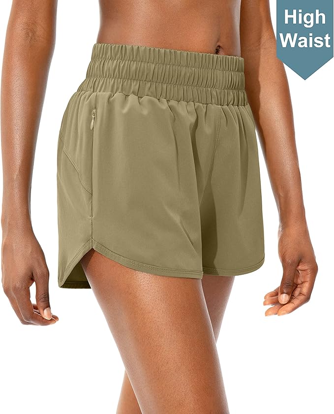 SANTINY Women's Running Shorts with Zip Pockets High Waisted Athletic Workout Gym Shorts for Women with Liner