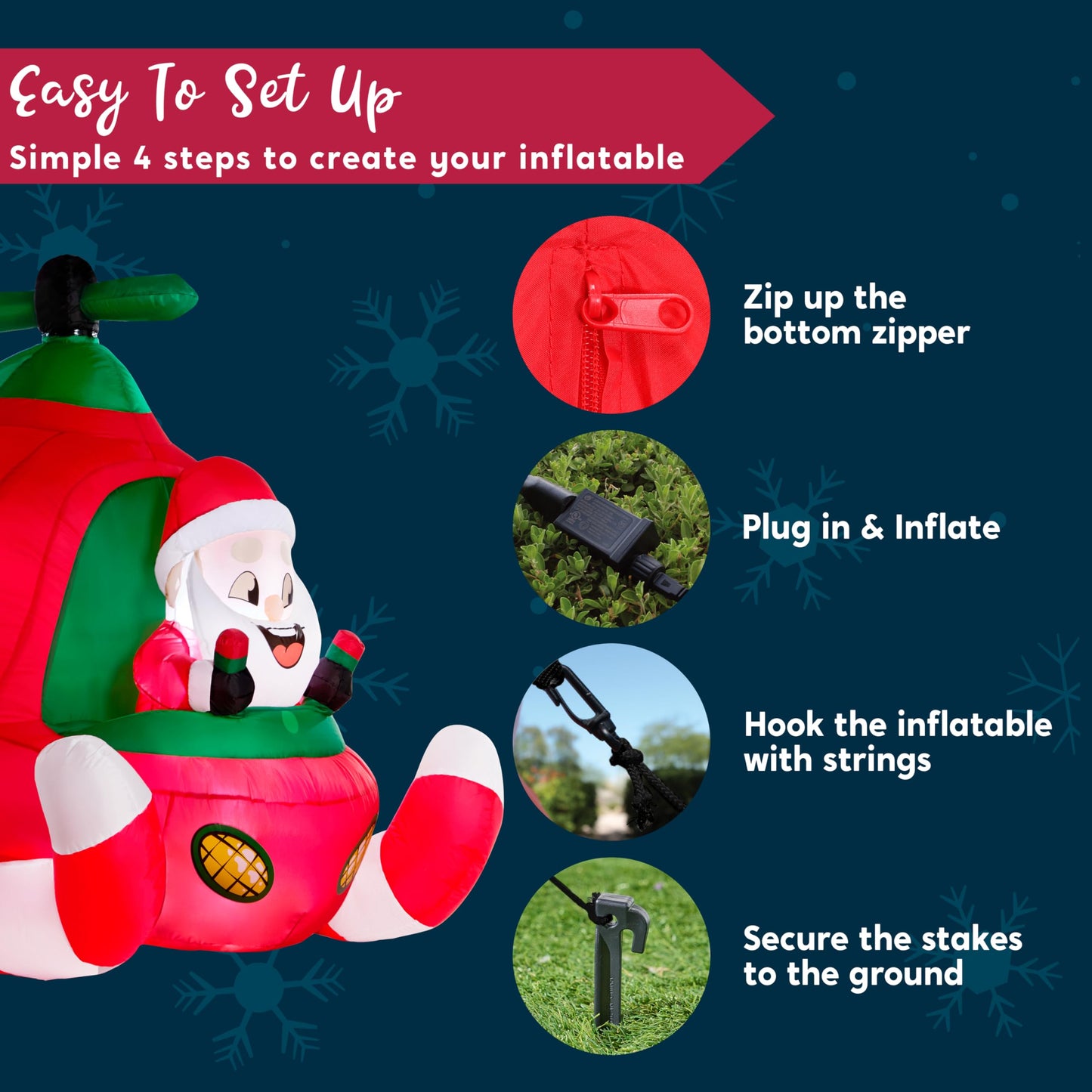 JOIEDOMI 7 FT Long Christmas Inflatable Santa Elf on Animated Helicopter, Blow Up Santa Inflatable on Flying Airplane with Rotating Propeller Yard Decor with LED for Xmas Party Garden Lawn Decor