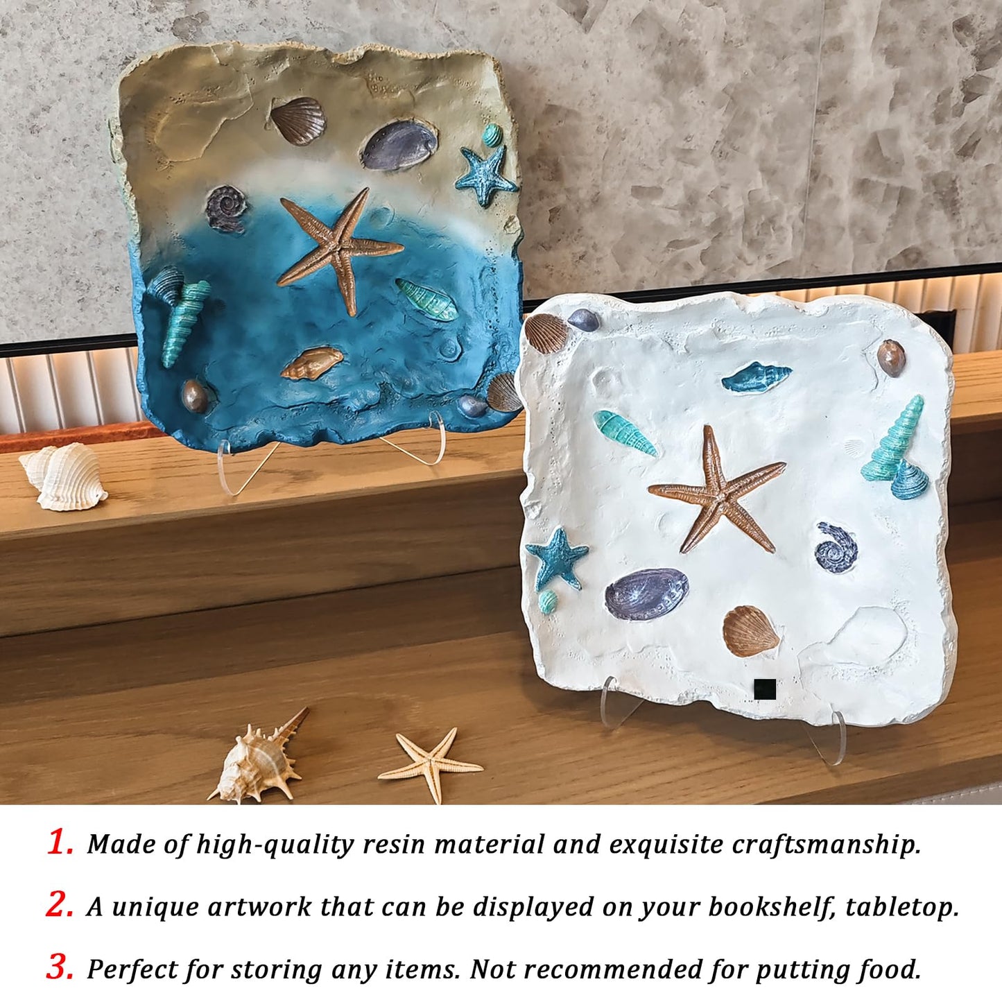 Afadorable White Resin Ocean Tray, Decorative Seashell Starfish Conch Bowl Key Trinket Storage, Coastal Centerpiece Table Decor for Home Living Room Kitchen, Beach Themed Wedding Party Decor