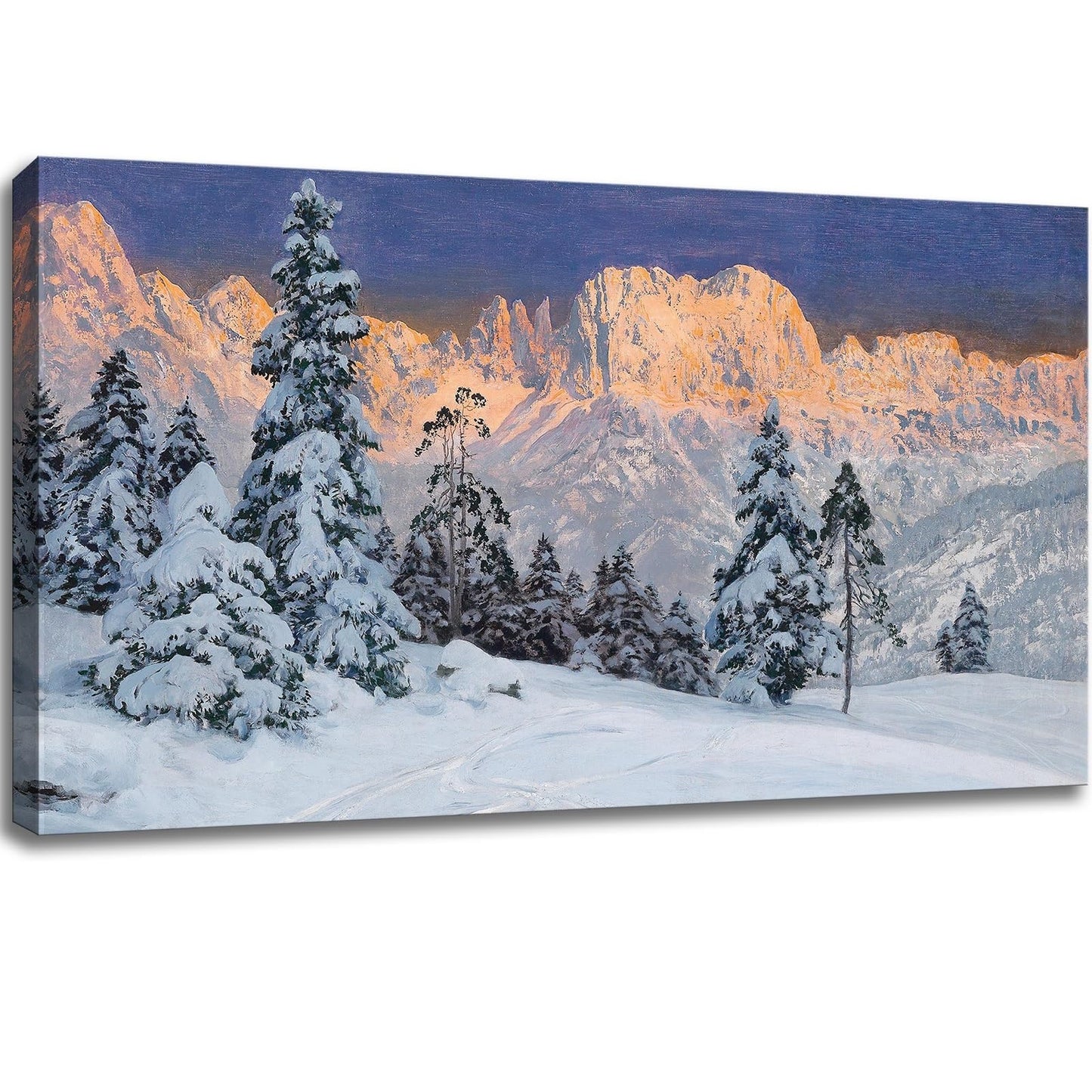 dgbtcart Winter Snow Mountain Canvas Wall Art for Living Room - Blue Nature Landscape Painting Print Decor Trees Modern Artwork Large Picture Poster for Bedroom Office Decoration - 20"x40"