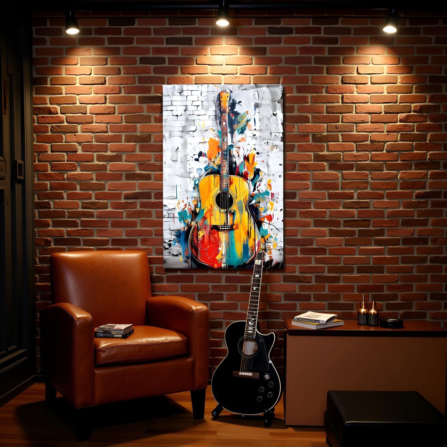 Kalormore Abstract Music Wall Art Vertical Guitar Poster Print Gallery Canvas Framed Ready to Hang 24"x36"
