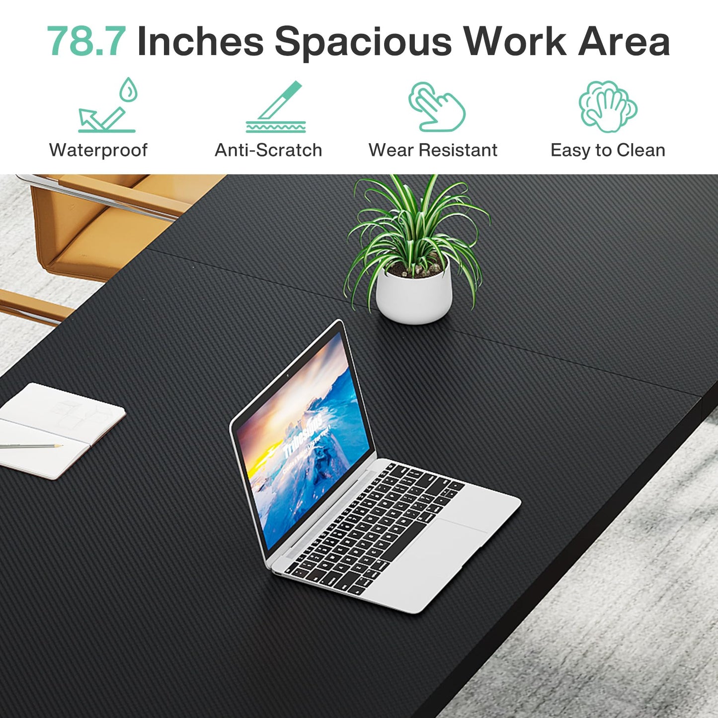 Tribesigns 78.7-Inch Executive Desk, Large Computer Office Desk Workstation, Modern Simple Style Laptop Desk Study Writing Table Business Furniture for Home Office (Black, 78.7 Inch)