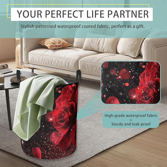 Rose Flower Love Round Laundry Hamper Storage Basket Toys Clothes Organizer Bin For Home Bathroom Bedroom Dorm Nursery