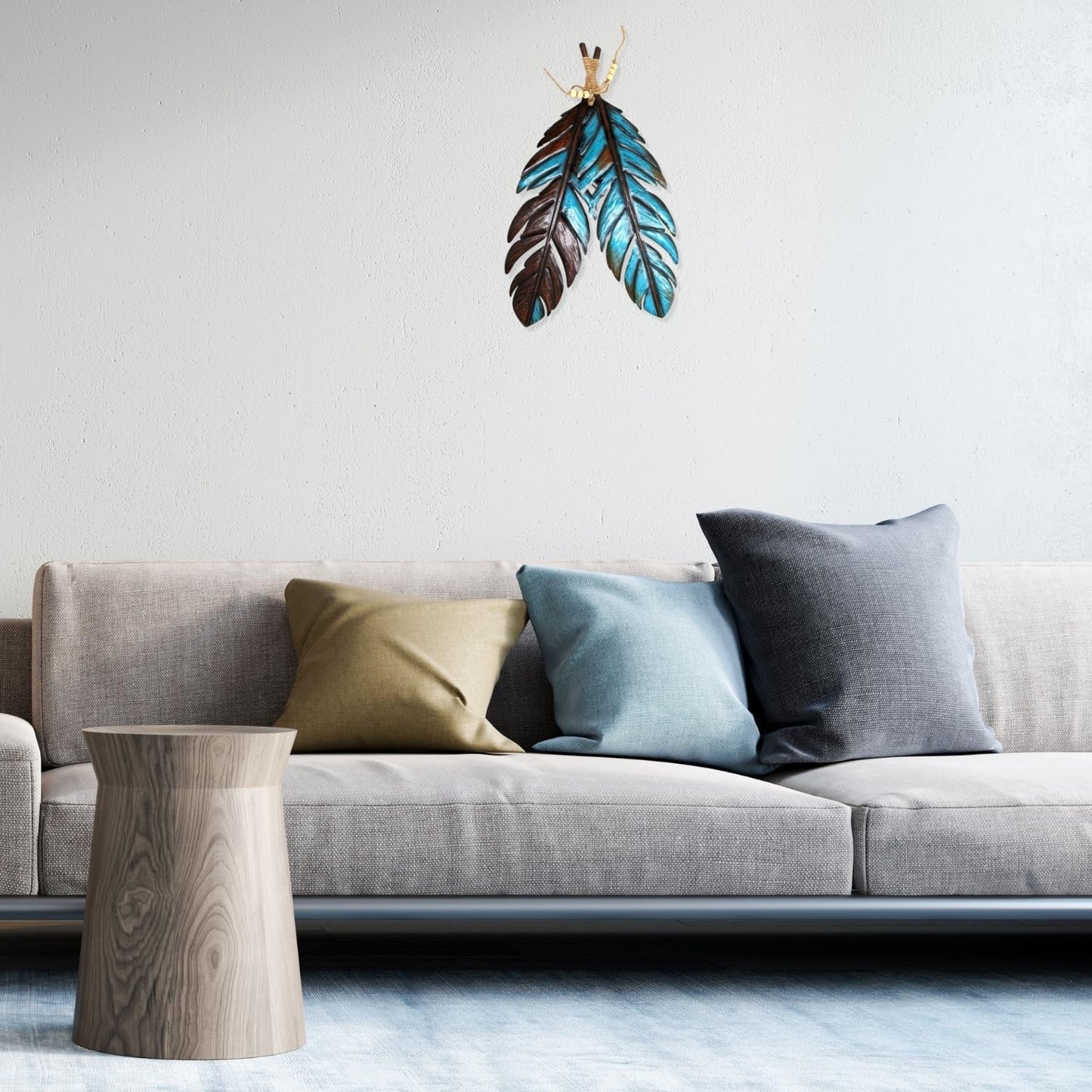 Rustic Metal Feathers Wall Hanging Décor - Southwest Boho Chic, Rustic, Nature-Inspired, and Spiritual Home Decoration - Metal Wall Art for Living Room, Bedroom, Office - 12x20 Inches