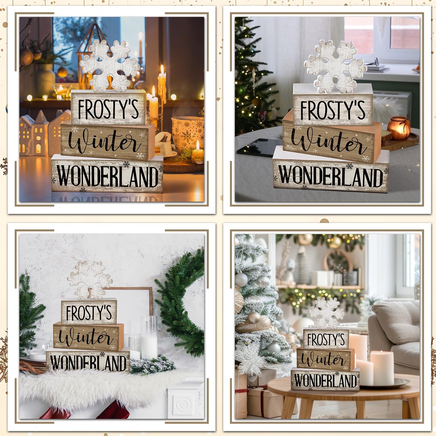 Lineshading 4 Pcs Winter Table Decorations Wooden Snowflake Decor Winter Tiered Tray Decor Rustic Snow Block Signs Gift Farmhouse Snowflake Table Centerpiece for Wonderland Party Kitchen Home