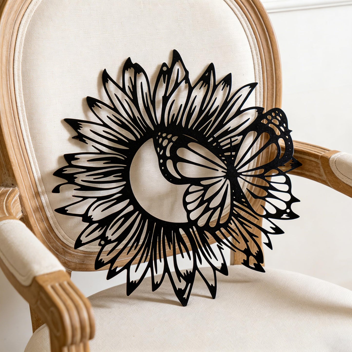 SonnTonn Sunflower Butterfly Metal Wall Art, Indoor Home Wall Sculpture for Living Room, Bedroom, Outdoor Garden Decor for Patio (11.8”x11.8” / 30x30cm)