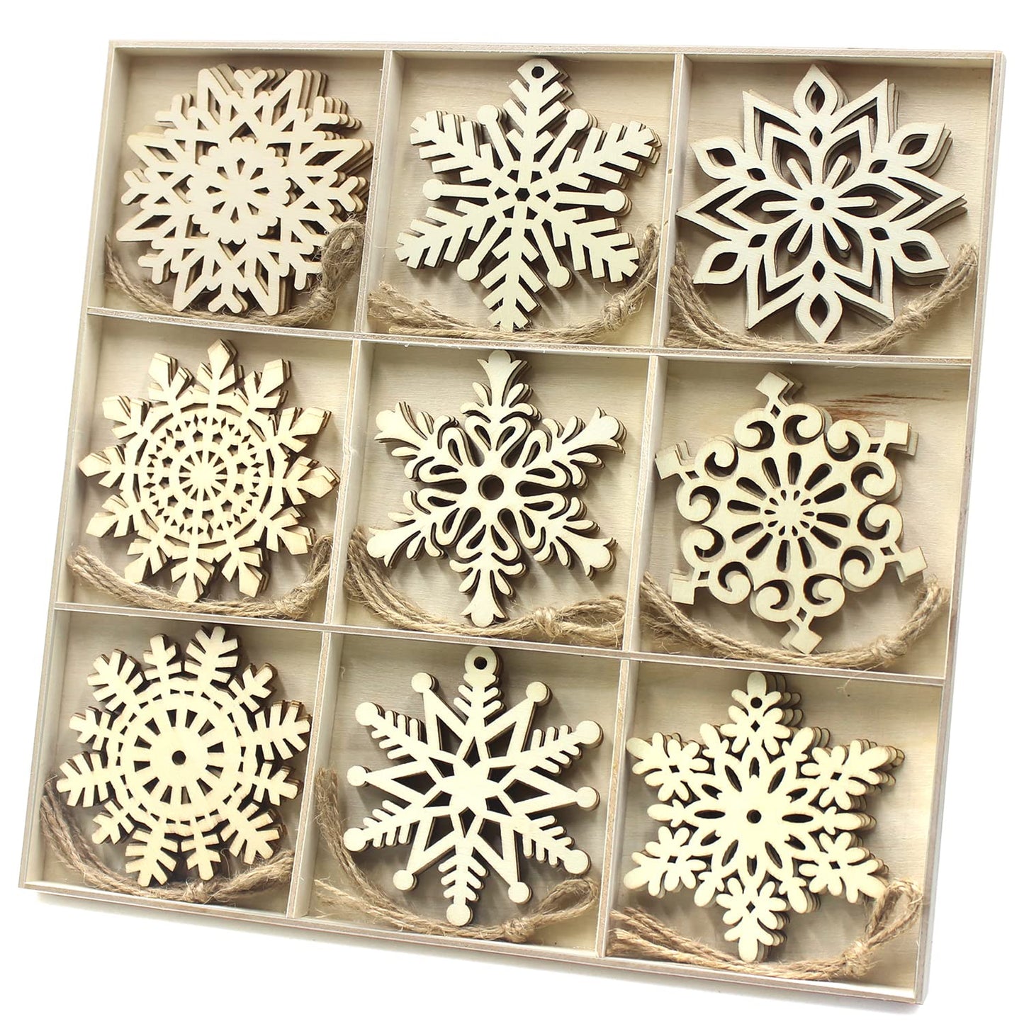 36pcs Large Christmas Wooden Snowflakes Hanging Ornaments DIY Craft Snowflake Wooden Ornaments Unfinished Wood Cutout Christmas Decorations Tree Decor Kids Paint