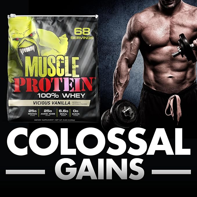 Muscle Protein Whey Powder [5 lbs/Pack of 1]??Cold Filtered, 25g Pure Protein, 6.6g BCAAs (Packaging May Vary) (5LB, Strawberry)