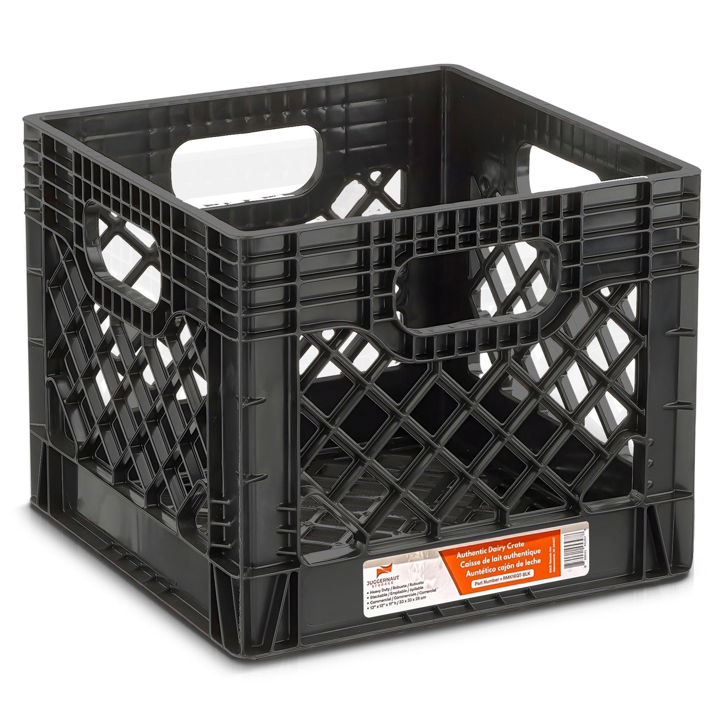 Juggernaut Storage 2-Pack Stackable Heavy Duty Milk Crates with Handles, 16 Qt, Black - Organizing Plastic Crate Basket for Grocery Shopping, Home Supplies, and Bathroom Accessories