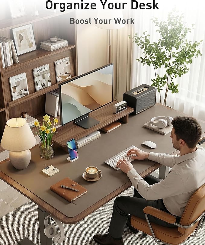 Aothia Faux Leather Desk Mat - Large Mouse Pad, Non-Slip PU Leather Blotter, Waterproof Writing Surface for Office and Home (Coffee, 42" x 17")