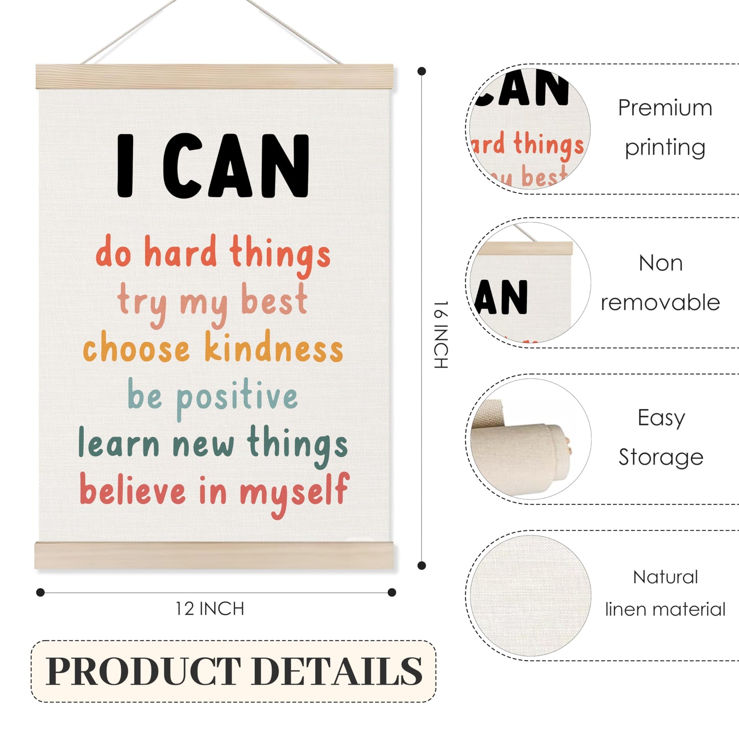 Koesus Inspirational Classroom Wall Art Poster Hanger Frame 12x16 Inch Set of 3, Positive Affirmations for Kids, Motivational Canvas Pictures Prints Framed Wall Decor for Classroom Kids Room Playroom