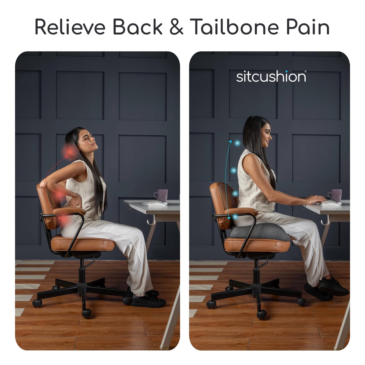 SitCushion Ergonomic Seat Cushion for Sciatica & Tailbone Pain Relief – Extra Large Memory Foam Office Chair Cushion for Long Sitting, Orthopedic Coccyx Cushion for Desk Chair, Car & Wheelchair(Black)