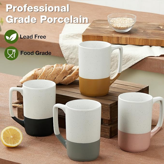 Large Ceramic Coffee Mug Set of 4, 16 oz Tea Cups with Handle, Porcelain Mug for Latte, Hot Tea, Cappuccino, Milk, Cocoa, Microwave & Dishwasher Safe Cups for Men Women Mug Lovers, Housewarming Gift