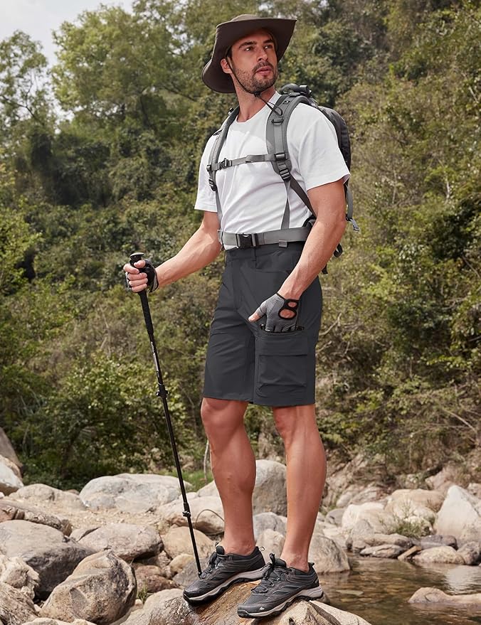 CRYSULLY Men's Hiking Cargo Shorts Outdoor Summer Lightweight Quick Dry Work Casual Shorts with 5 Zipper Pockets