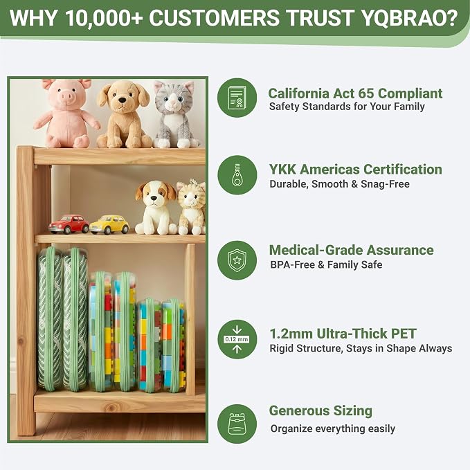 YQBRAO 4-Pack Clear Diaper Bag Organizer Pouches, 1.2mm Ultra-Thick PET Travel Pouches for Toiletries & Makeup, Rigid Self-Standing Bags with YKK Zippers, TSA Approved (Green)