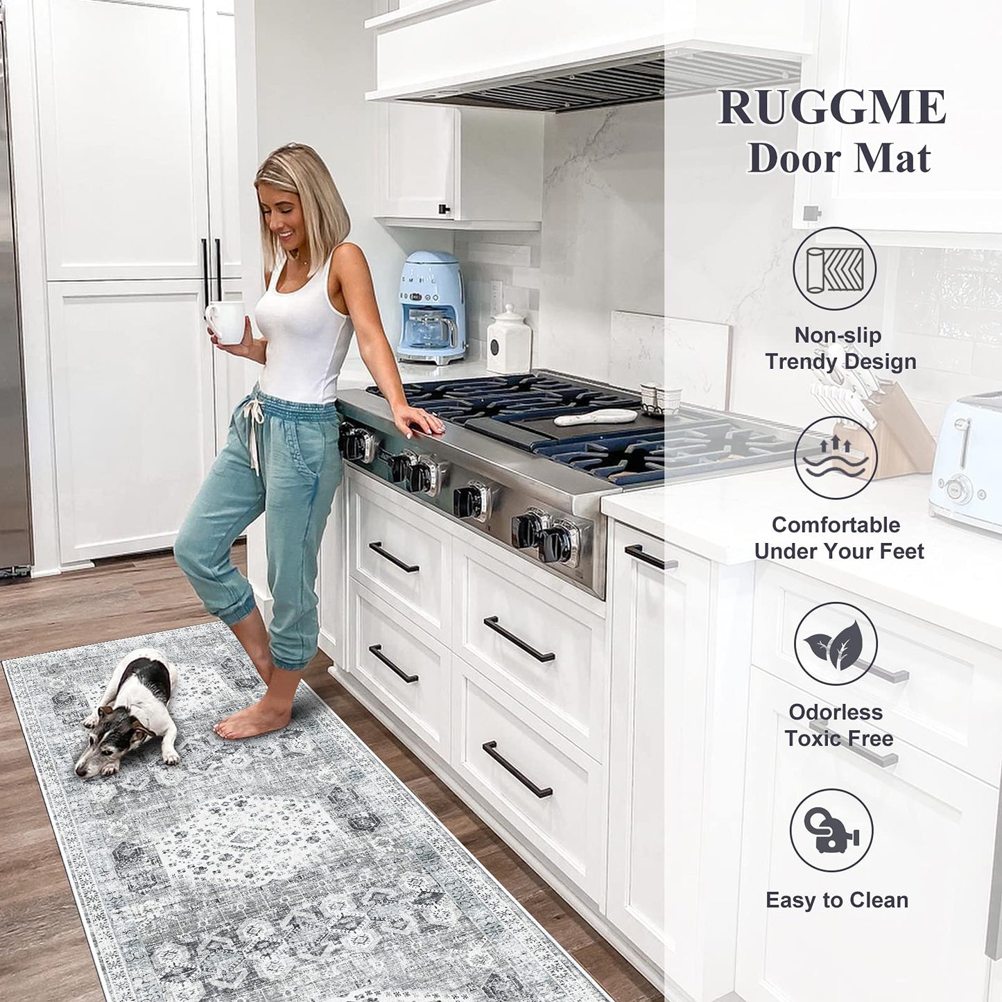 RUUGME 2x7 Washable Runner Rug - Vintage Hallway Rugs Non Slip Stain Resistant Rugs for Kitchen Living Room Bedroom Laundry Room Mat Distressed Rug Carpet Runner for Bathroom 2'x7' Grey